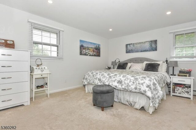 789 Charnwood Dr, Wyckoff Twp, NJ 07481 - bedroom with light carpet, multiple windows, recessed lighting, and baseboards