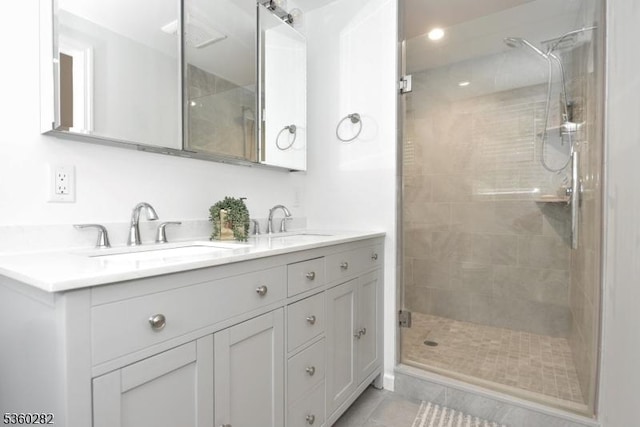 789 Charnwood Dr, Wyckoff Twp, NJ 07481 - full bath with a shower stall, double vanity, and tile patterned floors