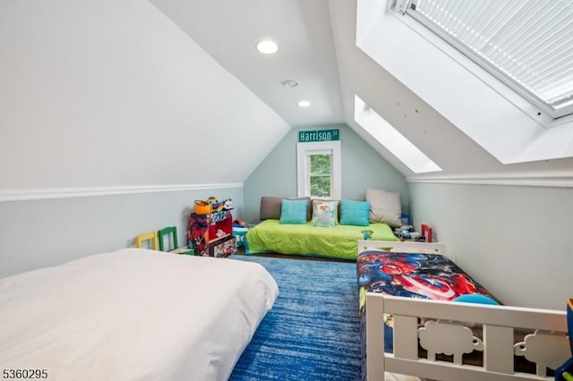 66 Fernwood Rd, Summit City, NJ 07901 - bedroom with a skylight, vaulted ceiling, and recessed lighting
