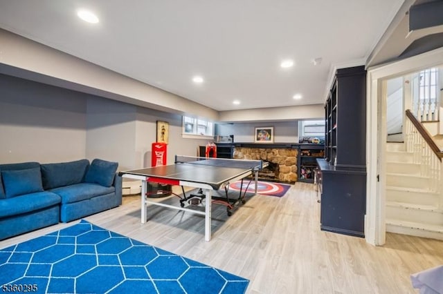 66 Fernwood Rd, Summit City, NJ 07901 - recreation room featuring light wood-style flooring and recessed lighting