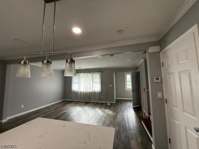 131-33 Netherwood Ave, Plainfield City, NJ 07062 - unfurnished living room featuring crown molding, dark wood finished floors, baseboards, and recessed lighting