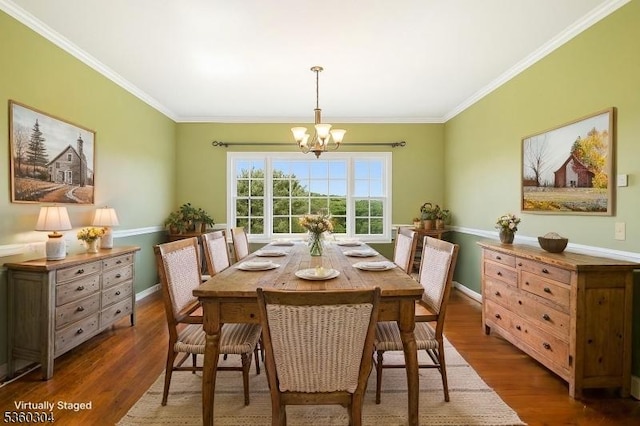 3 Spyglass Hl, Fredon Twp, NJ 07860 - dining room featuring a chandelier, crown molding, wood finished floors, and baseboards