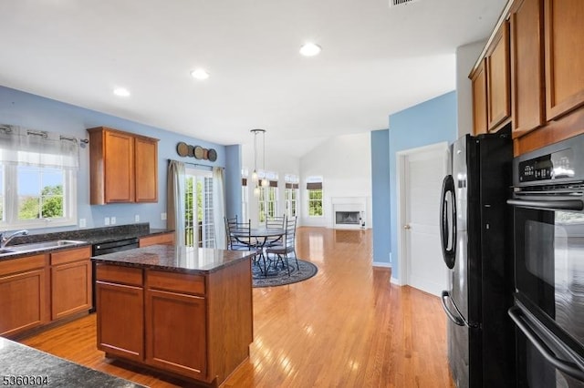 3 Spyglass Hl, Fredon Twp, NJ 07860 - kitchen with a sink, light wood-style floors, plenty of natural light, brown cabinets, and recessed lighting
