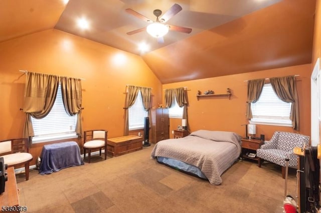 36 William St, West Orange Twp, NJ 07052 - bedroom with lofted ceiling, carpet, and a ceiling fan