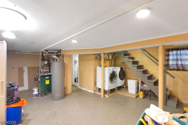 36 William St, West Orange Twp, NJ 07052 - finished below grade area featuring washer and clothes dryer, gas water heater, and stairs