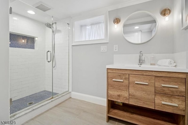 51 S Pierson Rd, Maplewood Twp, NJ 07040 - bathroom featuring vanity, a shower stall, and recessed lighting