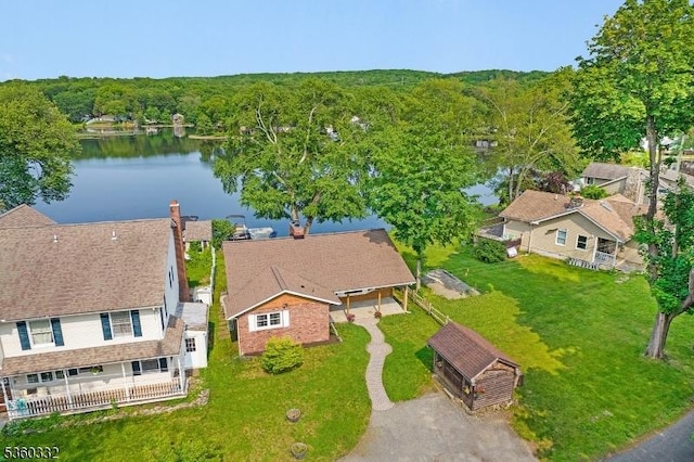 111 Lake Dr, Byram Twp, NJ 07874 - aerial view of property and surrounding area featuring a forest and a nearby body of water