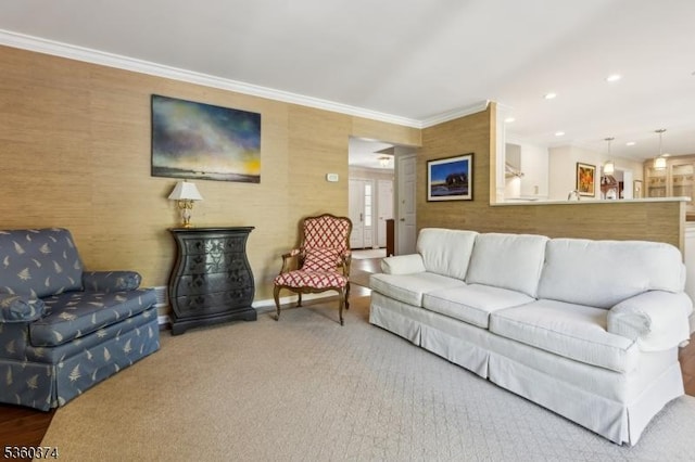 17 Steeple Chase Ct, Bedminster Twp, NJ 07921 - living area featuring ornamental molding, baseboards, and recessed lighting