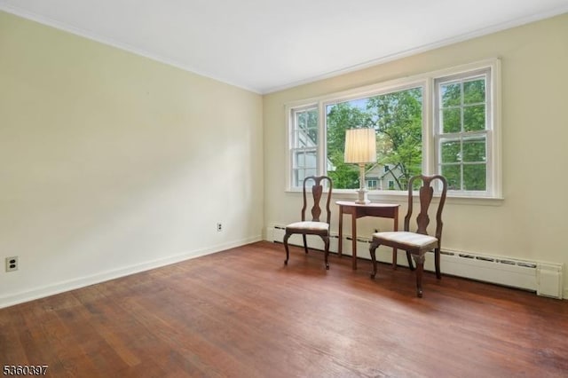 6 Emery Ave, Mendham Boro, NJ 07945 - sitting room with ornamental molding, wood finished floors, baseboards, and a baseboard heating unit