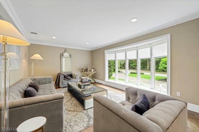 325 Hobar Ct, Franklin Lakes Boro, NJ 07417 - living area featuring ornamental molding, baseboards, recessed lighting, and wood finished floors