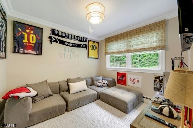 325 Hobar Ct, Franklin Lakes Boro, NJ 07417 - living area featuring crown molding and a baseboard radiator