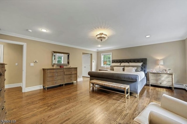 325 Hobar Ct, Franklin Lakes Boro, NJ 07417 - bedroom featuring crown molding, wood finished floors, baseboards, recessed lighting, and a baseboard heating unit