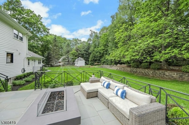325 Hobar Ct, Franklin Lakes Boro, NJ 07417 - view of patio / terrace featuring an outdoor living space with a fire pit