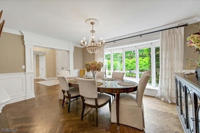 325 Hobar Ct, Franklin Lakes Boro, NJ 07417 - dining space featuring a chandelier, ornamental molding, and wainscoting