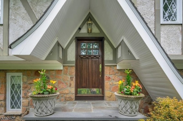 151 Hurd St, Mine Hill Twp, NJ 07803 - doorway to property with stone siding and stucco siding