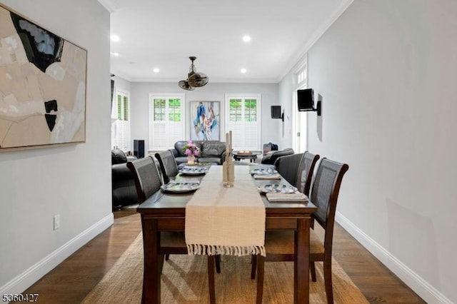 151 Hurd St, Mine Hill Twp, NJ 07803 - dining area with ornamental molding, baseboards, recessed lighting, and wood finished floors