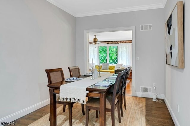 151 Hurd St, Mine Hill Twp, NJ 07803 - dining space with wood finished floors, crown molding, baseboards, and a ceiling fan