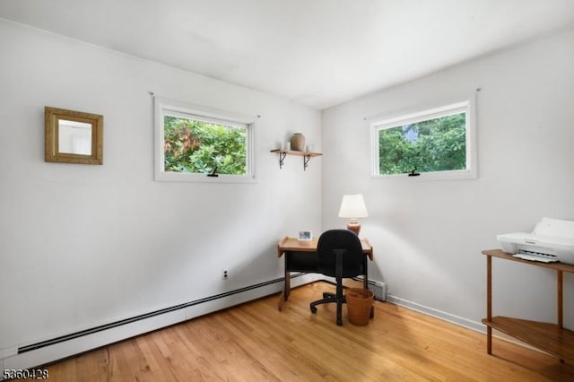 6 Evergreen Pl, Washington Twp, NJ 07840 - home office with plenty of natural light, a baseboard radiator, and light wood finished floors