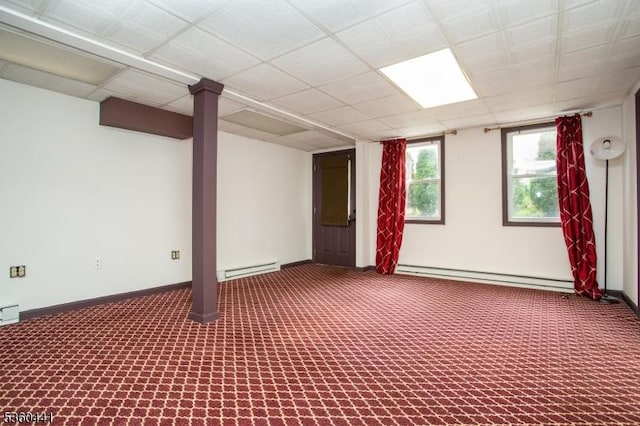 60 Queens Rd, Rockaway Twp, NJ 07866 - below grade area with a baseboard heating unit, carpet flooring, and baseboards