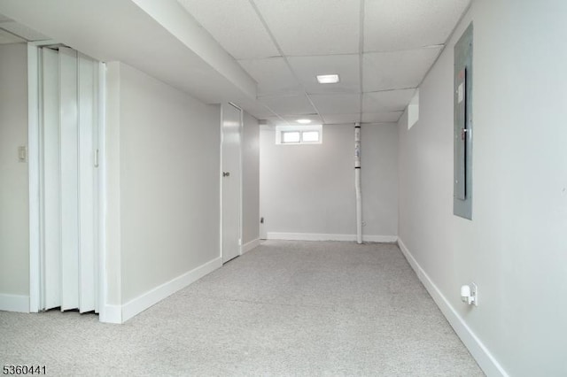 60 Queens Rd, Rockaway Twp, NJ 07866 - below grade area featuring carpet flooring, a paneled ceiling, and baseboards