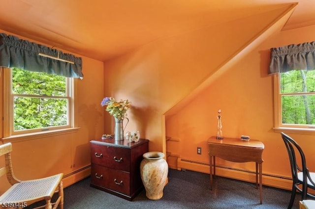 624 New St, River Vale Twp, NJ 07675 - living area with a baseboard radiator and dark colored carpet