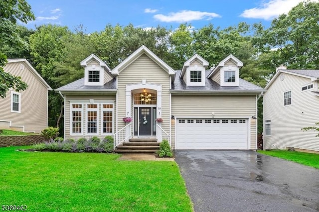 18 Hartley Ln, Bernards Twp, NJ 07920 - view of front facade featuring driveway, a front lawn, an attached garage, and roof with shingles