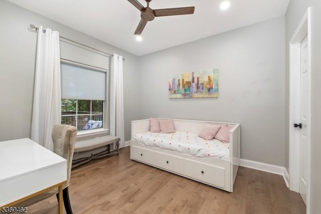 18 Hartley Ln, Bernards Twp, NJ 07920 - bedroom with wood finished floors, baseboards, ceiling fan, and recessed lighting