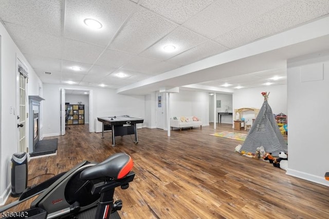18 Hartley Ln, Bernards Twp, NJ 07920 - recreation room featuring wood finished floors, baseboards, and a paneled ceiling