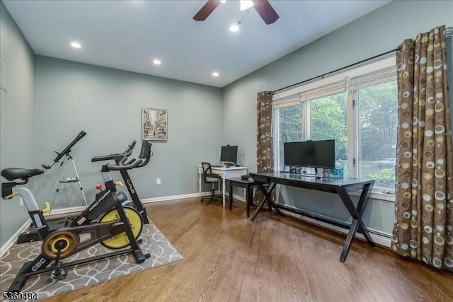 95 Underrock Rd, Sparta Twp, NJ 07871 - home office featuring baseboards, wood finished floors, ceiling fan, and recessed lighting