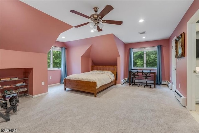 95 Underrock Rd, Sparta Twp, NJ 07871 - bedroom with carpet floors, baseboard heating, a baseboard radiator, multiple windows, and lofted ceiling
