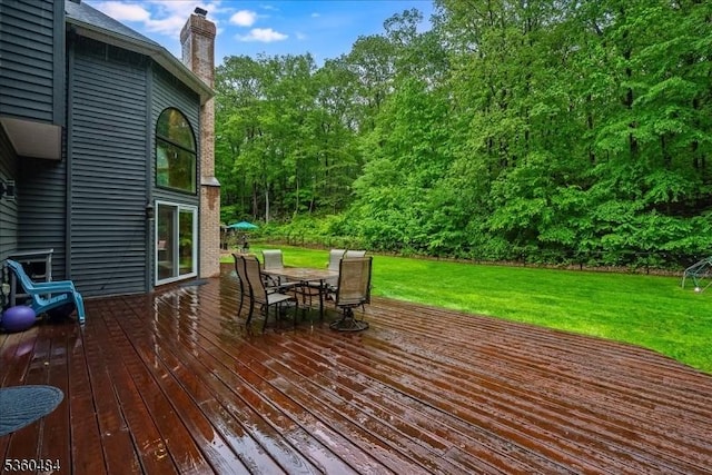95 Underrock Rd, Sparta Twp, NJ 07871 - wooden deck featuring outdoor dining area and a lawn