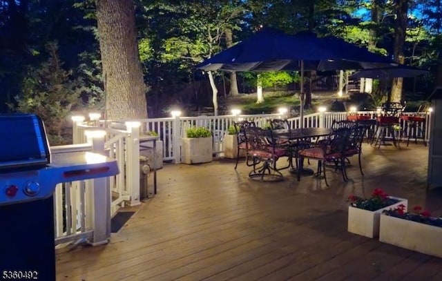 107 Shady Ln, Randolph Twp, NJ 07869 - deck at twilight with outdoor dining area and grilling area