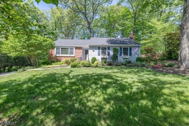 107 Shady Ln, Randolph Twp, NJ 07869 - ranch-style home with a front lawn and a chimney