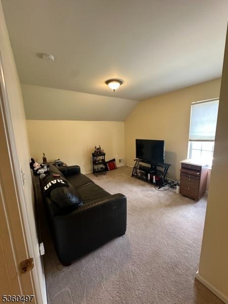 30 Julie Ct, Franklin Twp, NJ 08873 - living area featuring carpet floors and lofted ceiling