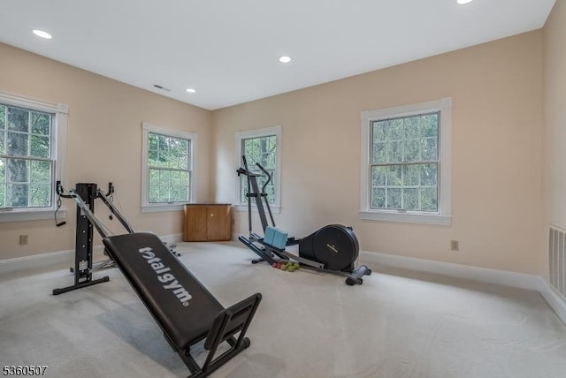 10 Beacon Hill Dr, Chester Twp, NJ 07930 - workout room featuring baseboards, healthy amount of natural light, carpet, and recessed lighting