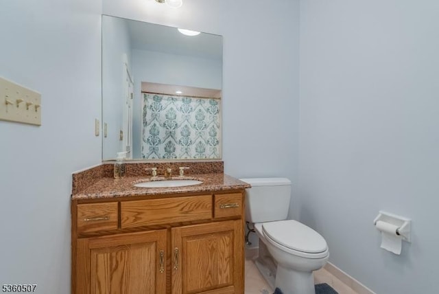 10 Beacon Hill Dr, Chester Twp, NJ 07930 - full bath with vanity, toilet, a shower with shower curtain, baseboards, and tile patterned flooring