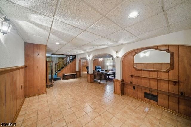 15 Fox Run, Parsippany-Troy Hills Twp, NJ 07834 - building lobby featuring stairs, wood walls, a wainscoted wall, and a drop ceiling