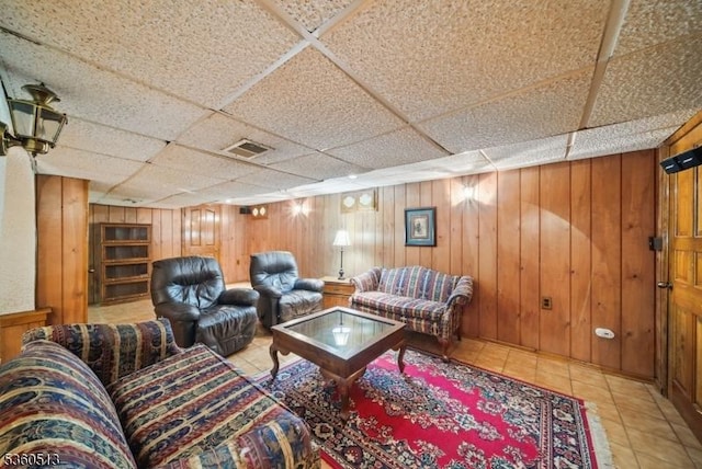 15 Fox Run, Parsippany-Troy Hills Twp, NJ 07834 - tiled living area featuring wooden walls and a paneled ceiling