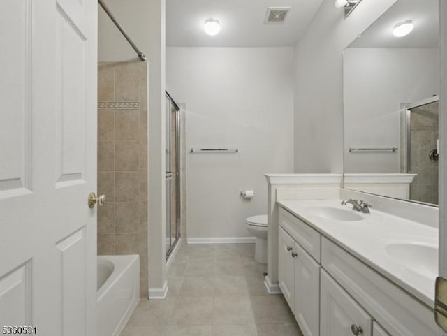 1007 Cunningham Ct Unit 1007, Belleville Twp, NJ 07109 - full bath with tiled shower, double vanity, tile patterned flooring, a bathtub, and toilet