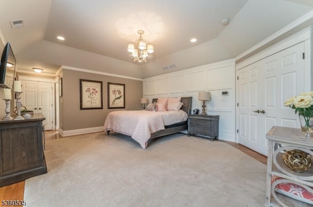 19 Britton Rd, Delaware Twp, NJ 08559 - bedroom with a chandelier, a tray ceiling, baseboards, recessed lighting, and a closet