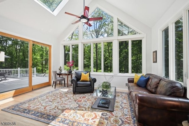 1 Colby Farm Rd, Chester Twp, NJ 07930 - sunroom featuring plenty of natural light, wood finished floors, a skylight, and high vaulted ceiling