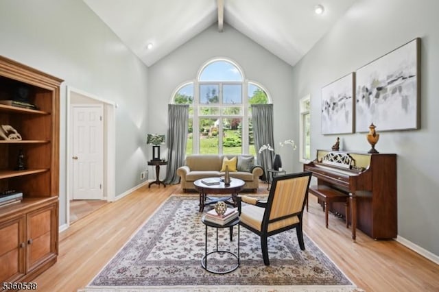 1 Colby Farm Rd, Chester Twp, NJ 07930 - office with high vaulted ceiling, light wood-style flooring, beamed ceiling, and baseboards