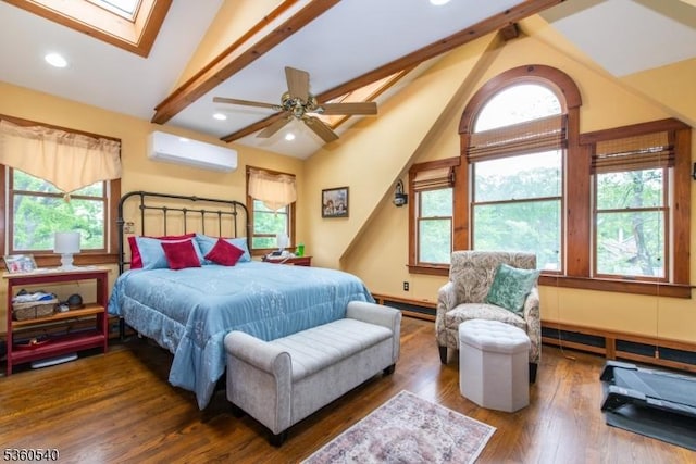 14 Lindberg Trl, Rockaway Twp, NJ 07866 - bedroom with a wall mounted air conditioner, a skylight, hardwood / wood-style flooring, and recessed lighting