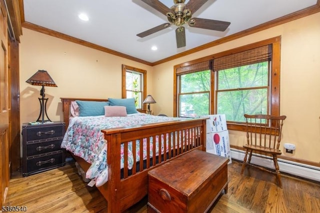 14 Lindberg Trl, Rockaway Twp, NJ 07866 - bedroom with wood finished floors, crown molding, a baseboard heating unit, and recessed lighting