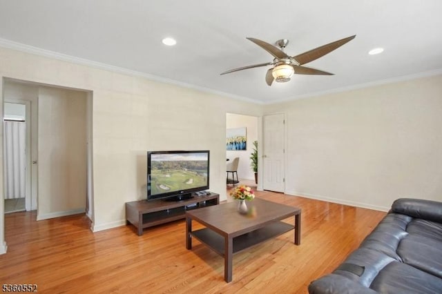 43A W Roselle Ave, Roselle Park Boro, NJ 07204 - living area with ceiling fan, crown molding, light wood-style floors, baseboards, and recessed lighting