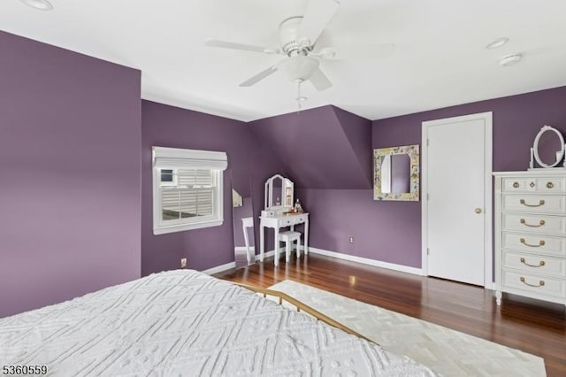 392 Park View Dr, Scotch Plains Twp, NJ 07076 - bedroom with wood finished floors, baseboards, lofted ceiling, and ceiling fan