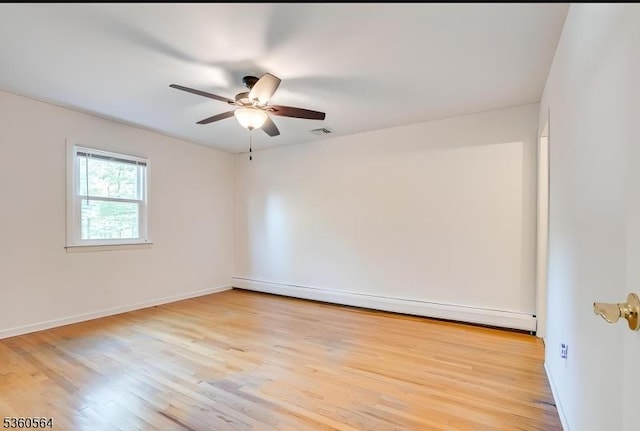 37 King George Rd, Warren Twp, NJ 07059 - unfurnished room featuring light wood finished floors, a ceiling fan, a baseboard radiator, and baseboards