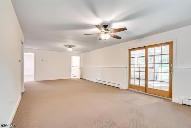 37 King George Rd, Warren Twp, NJ 07059 - carpeted spare room featuring a baseboard radiator, ceiling fan, baseboards, and a baseboard heating unit