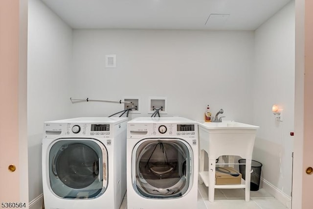 37 King George Rd, Warren Twp, NJ 07059 - laundry room featuring independent washer and dryer, tile patterned floors, and baseboards