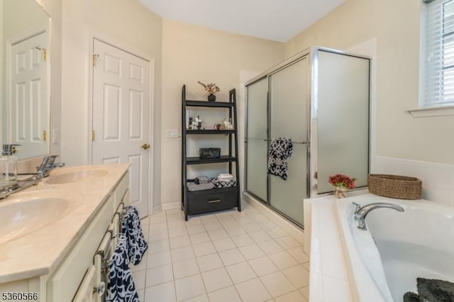 6 Apgar Ct, Raritan Twp, NJ 08822 - bathroom with a shower stall, tile patterned flooring, a garden tub, and double vanity
